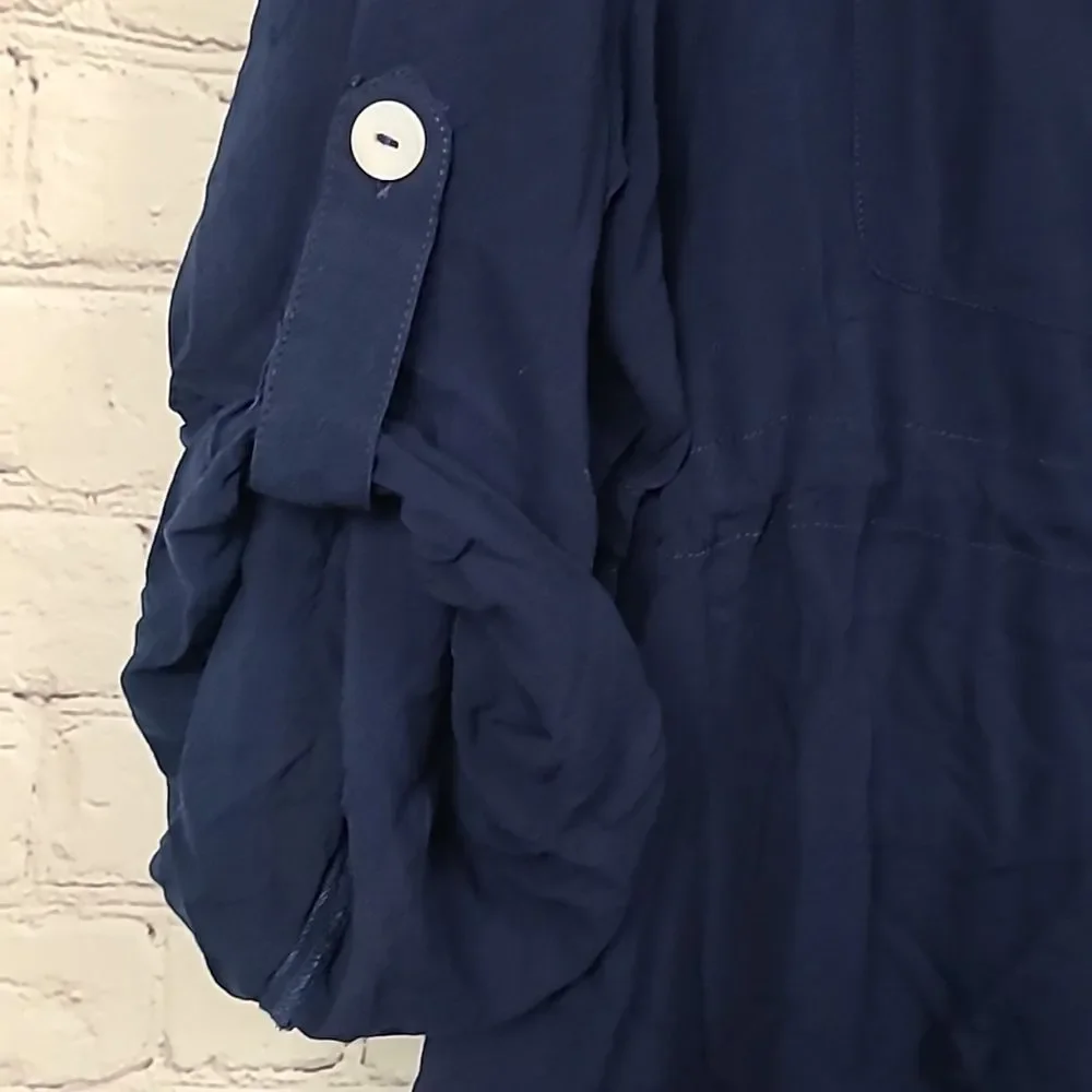 VENUS Navy Shirt Dress Beach Coverup Roll Tab Sleeve Nautical Mini XL Tunic - Picture 7 of 10